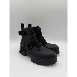UGG Ashton Lace Up Black Leather Buckle Combat Boots 1130518 Womens 8